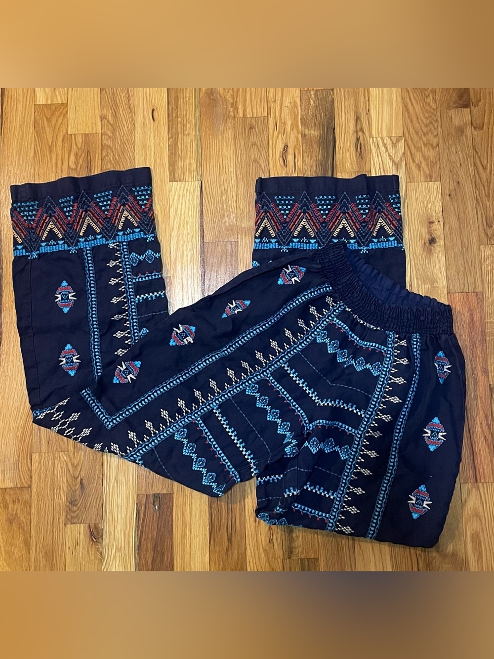 Johnny Was Sunniva Embroidered Linen Boho Palazzo Pants Navy Size Small - Picture 4 of 5